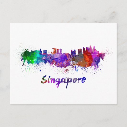 Carte Postale Skyline de Singapour en aquarelle (Devant)