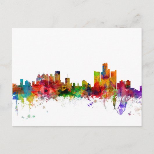Carte Postale Skyline Detroit Michigan (Devant)