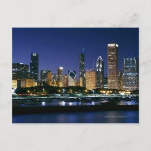 Carte Postale Skyline du centre-ville de Chicago la nuit