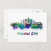 Carte Postale Skyline Kansas City V2 en aquarelle (Devant / Derrière)