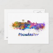 Carte Postale Skyline Manchester NH en aquarelle (Devant / Derrière)