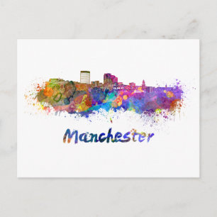 Carte Postale Skyline Manchester NH en aquarelle