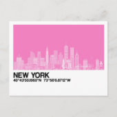 Carte Postale Skyline New York + Coordonnées en rose (Devant)