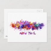 Carte Postale Skyline New York en aquarelle (Devant / Derrière)