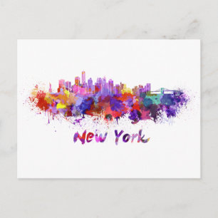 Carte Postale Skyline New York en aquarelle