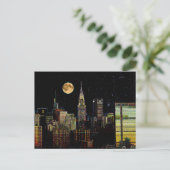 Carte Postale Skyline New York La Nuit Avec Pleine lune (Debout devant)