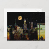 Carte Postale Skyline New York La Nuit Avec Pleine lune (Devant / Derrière)