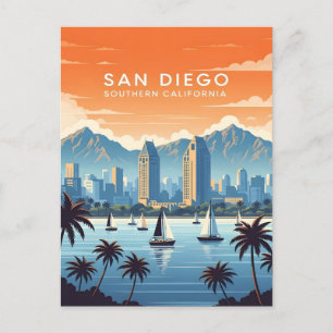 Carte Postale Skyline San Diego vintage avec voiliers