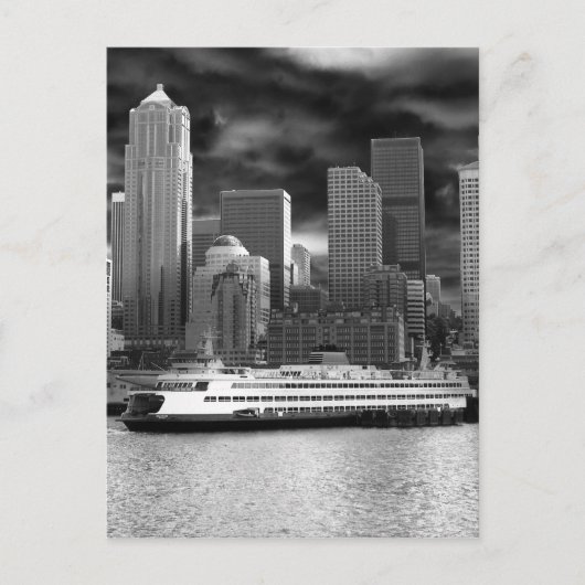 Carte Postale skyline seattle noir et blanc (Devant)