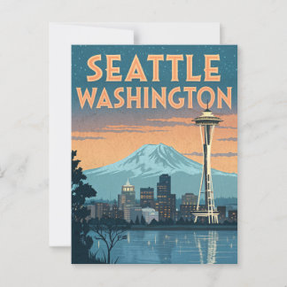 Carte Postale Skyline Seattle Washington Retro
