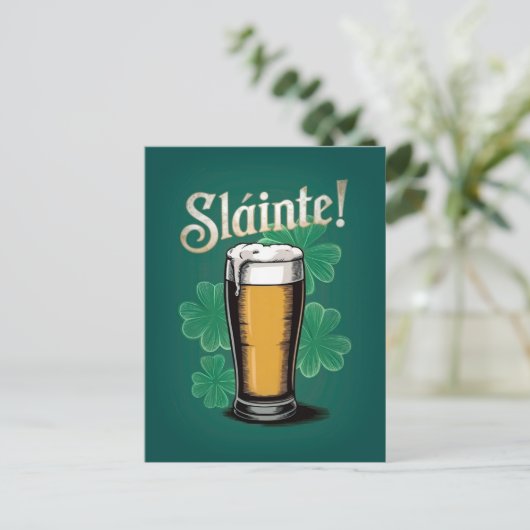 Carte Postale Slàinte ! Saint Patrick's Day Pint of Beer on Gree (Debout devant)