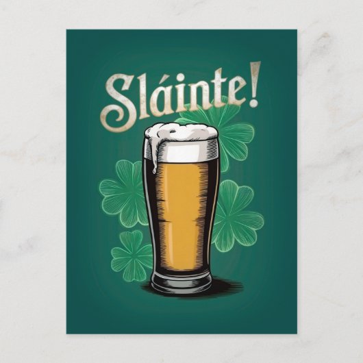 Carte Postale Slàinte ! Saint Patrick's Day Pint of Beer on Gree (Devant)