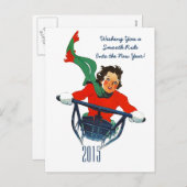Carte postale Sledding de rétro de nouvelle année (Devant / Derrière)