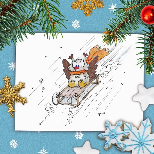 Carte postale SLEDDING OWL de Nicole Janes