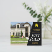 Carte Postale Sleek black Just Vendu texte en gras annonce immob (Debout devant)