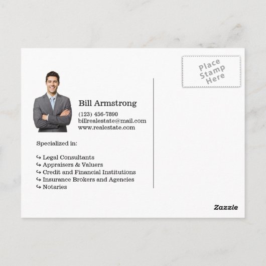 Carte Postale Sleek black Just Vendu texte en gras annonce immob (Dos)