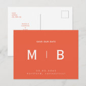 Carte Postale Sleek Monogram Orange Mariage Enregistrer notre da (Devant / Derrière)