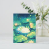 Carte Postale Sleeping White Axolotl in Magical Night Lotus Pond (Debout devant)