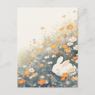 Carte Postale Sleeping White Rabbit in Orange Meadow