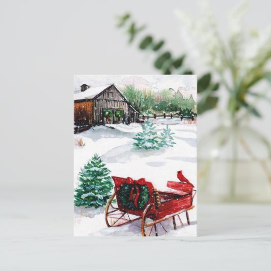 Carte Postale Sleigh et Red Robin (Debout devant)