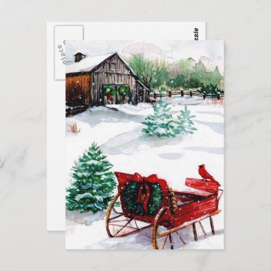 Carte Postale Sleigh et Red Robin (Devant / Derrière)