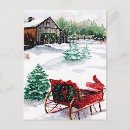 Carte Postale Sleigh et Red Robin (Devant)