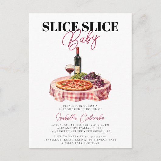 Carte Postale Slice Baby Pizza Baby shower de fête (Devant)