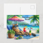 Carte Postale Slogan de chat drôle Kitty à la plage (Devant / Derrière)