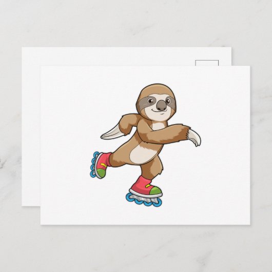 Carte Postale Sloth as Skater avec Patins Inline (Devant / Derrière)