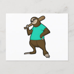 Carte Postale Sloth au baseball avec batte de baseball