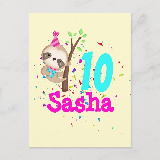 Carte Postale Sloth Birthday Girl Custom Theme Party (Devant)