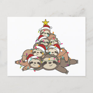 Carte Postale Sloth Christmas Tree Funny Animal Christmas Postca