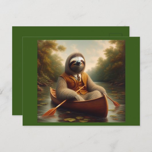 Carte Postale Sloth Dans Un Canoë (Devant / Derrière)