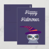 Carte Postale Sloth d'Halloween dans le Casquette de Witch (Devant / Derrière)