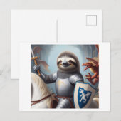Carte Postale Sloth Knight Fighting Dragons (Devant / Derrière)