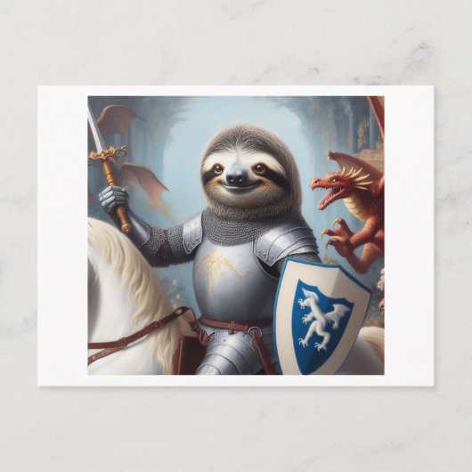Carte Postale Sloth Knight Fighting Dragons (Devant)