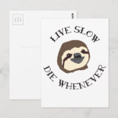 Carte Postale Sloth Motto - Live Slow & Die À Chaque Fois (Devant / Derrière)