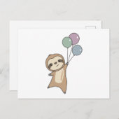 Carte Postale Sloth S'Envole Avec Des Ballons (Devant / Derrière)
