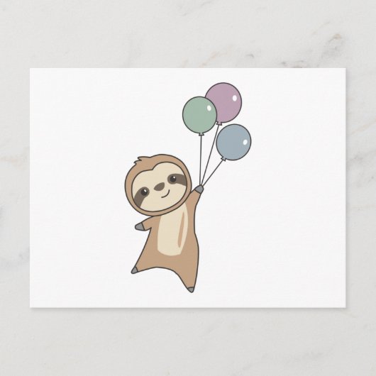 Carte Postale Sloth S'Envole Avec Des Ballons (Devant)