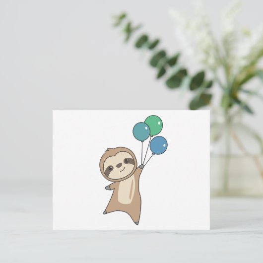 Carte Postale Sloth S'Envole Avec Des Ballons (Debout devant)