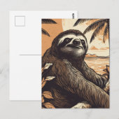 Carte Postale Sloth sur une plage tropicale (Devant / Derrière)