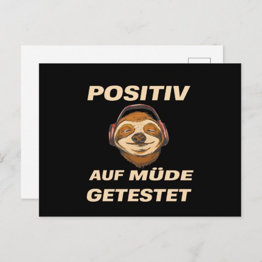 Carte Postale Sloth Testé Positif Pour Fatigué (Devant / Derrière)