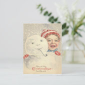Carte Postale Smiling Boy Snowman Snow Pipe Knit Casquette (Debout devant)