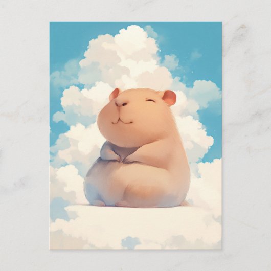 Carte Postale Smiling Capybara Sitting on Soft White Cloud (Devant)
