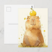 Carte Postale Smiling Capybara with Yuzu Fruit on Head (Devant / Derrière)