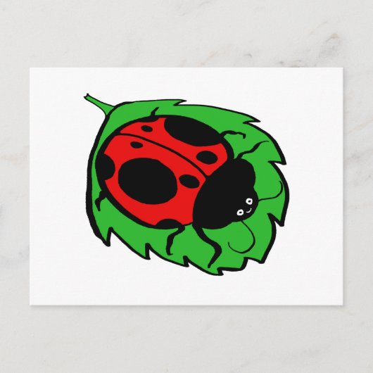 Carte Postale Smiling Ladybug sur une feuille verte (Devant)
