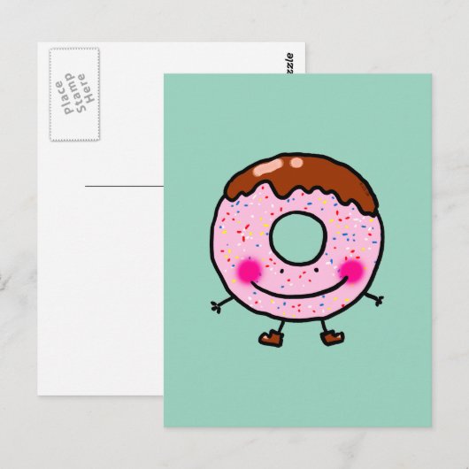 Carte Postale Smiling Sprinkle Donut Character Art (Devant / Derrière)