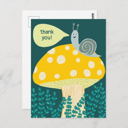 Carte Postale Snail Whimsical sur Magic Mushroom CUSTOM Merci (Devant / Derrière)