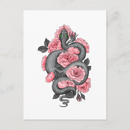 Carte Postale Snake and peach roses (Devant)