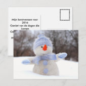 Carte Postale Sneeuwpop met blauwe doit (Devant / Derrière)